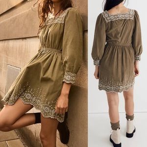 Madewell Embroidered Corduroy Square-Neck Mini Dress: Distant Surplus Green